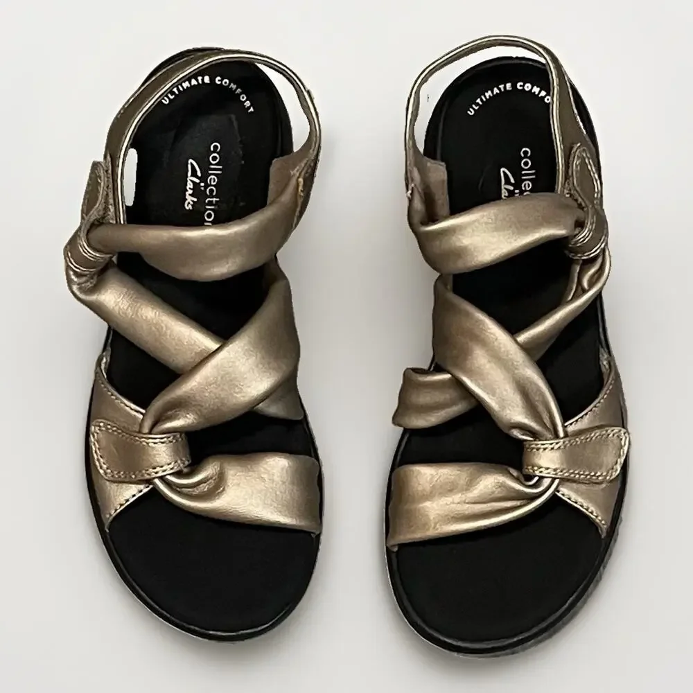 Clarks Women Saylie Moon Sandal Sporty Comfort Cushioned Pewter Size 5.5 US